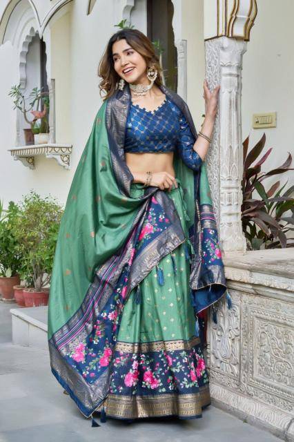 ANOKHI Georgette Green Indian wedding lehenga supplier